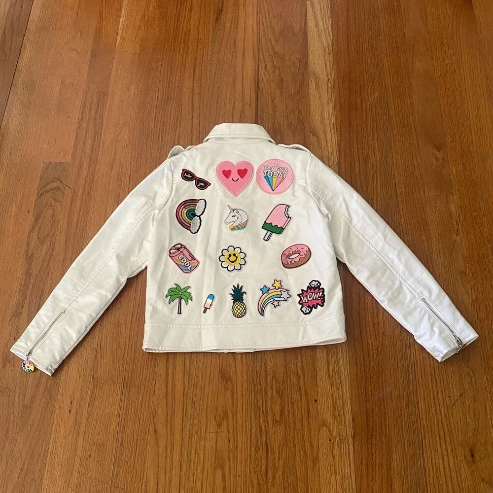 Lola + The Boys White Vegan Rainbow Leather Kids Jacket